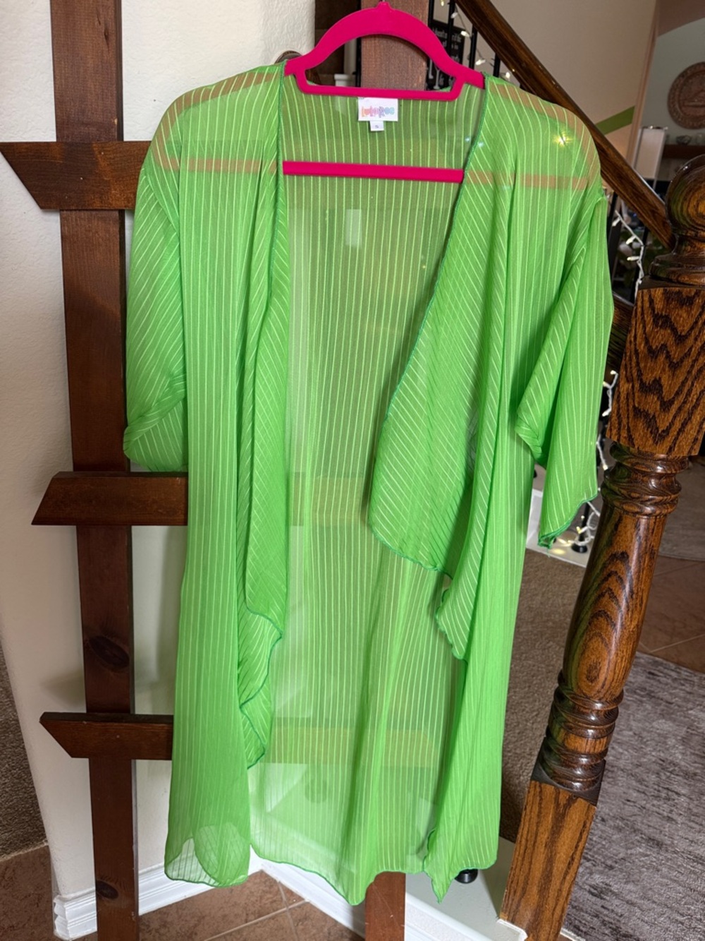 LuLaRoe Neon Lime Pinstripe Sheer Duster